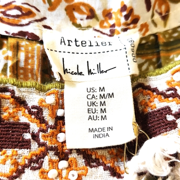 Atelier Nicole Miller Beaded Flowy Boho Sleeveless Blouse Tank Top Medium NEW - Picture 2 of 10